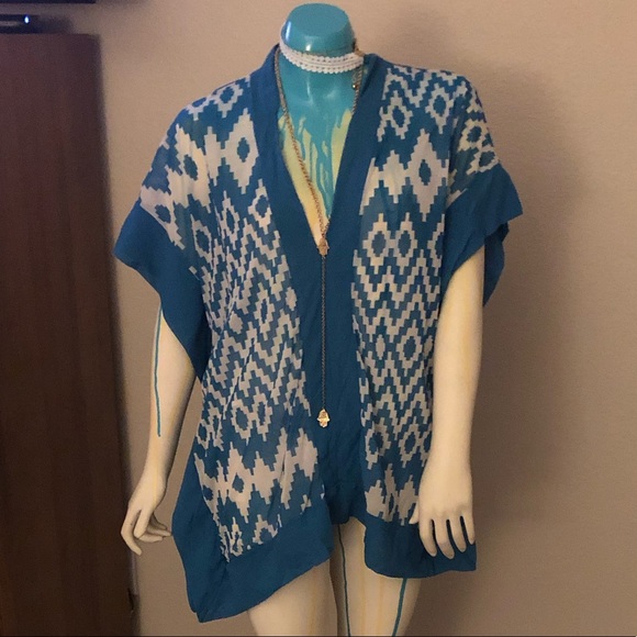 Sheer Mesh Flowing V-Neck Tunic Top (EUC) - Picture 2 of 8